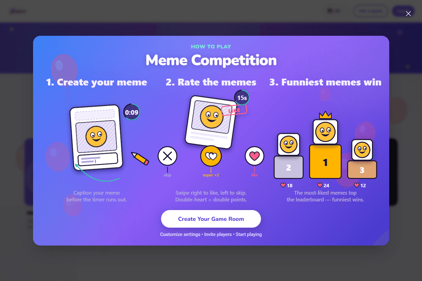 How the Meme Game works โ caption the meme, vote, and crown the funniest