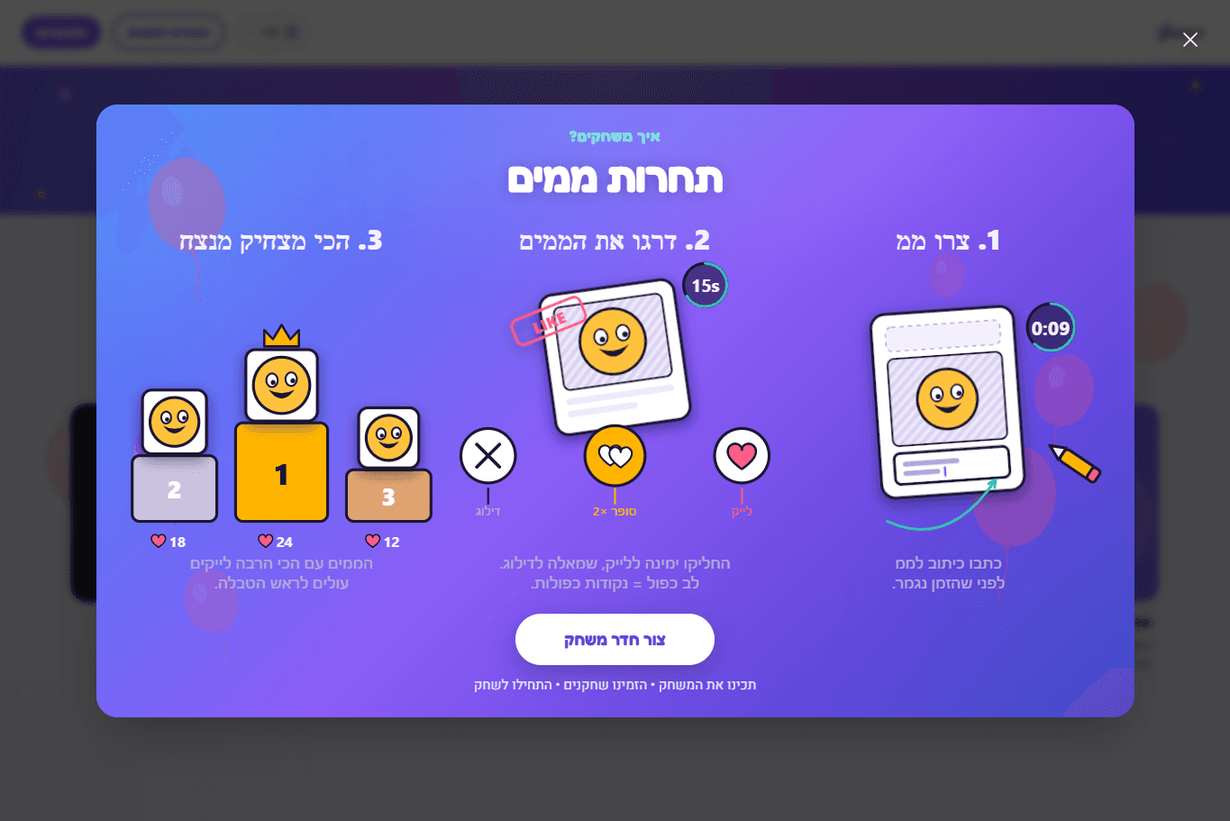 איך עובד משחק הממים — מכתבים כיתוב, מצביעים, ומכתירים את המצחיק ביותר