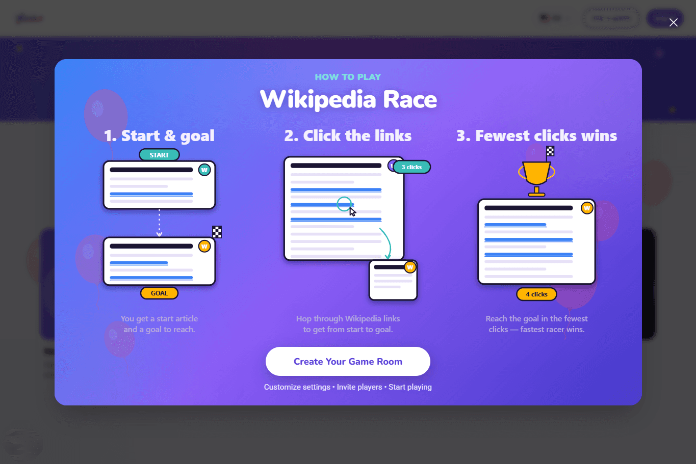 How to play โ three steps: start and target, click the links, fewest clicks wins
