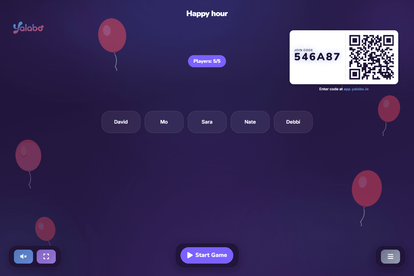 The lobby โ players join with a code or link